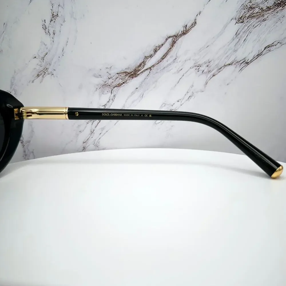 New Dolce & Gabbana Sunglasses Black Oval Cat Eye Gold Metal Logo 54-18